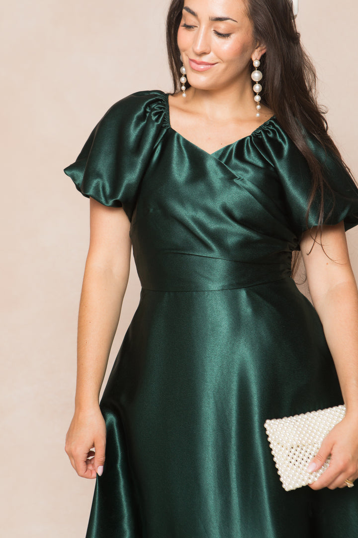 Tessie Dress in Emerald Satin