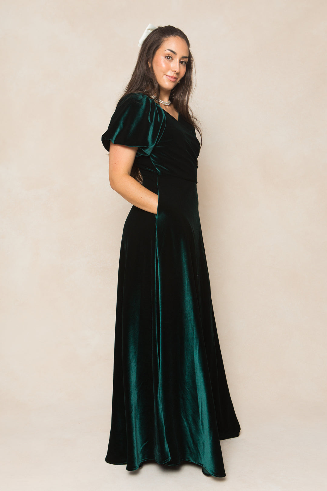 Tessie Dress in Emerald Velvet - FINAL SALE