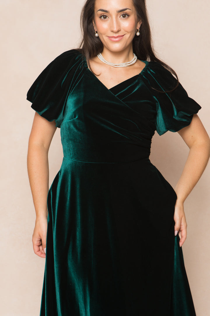 Tessie Dress in Emerald Velvet - FINAL SALE