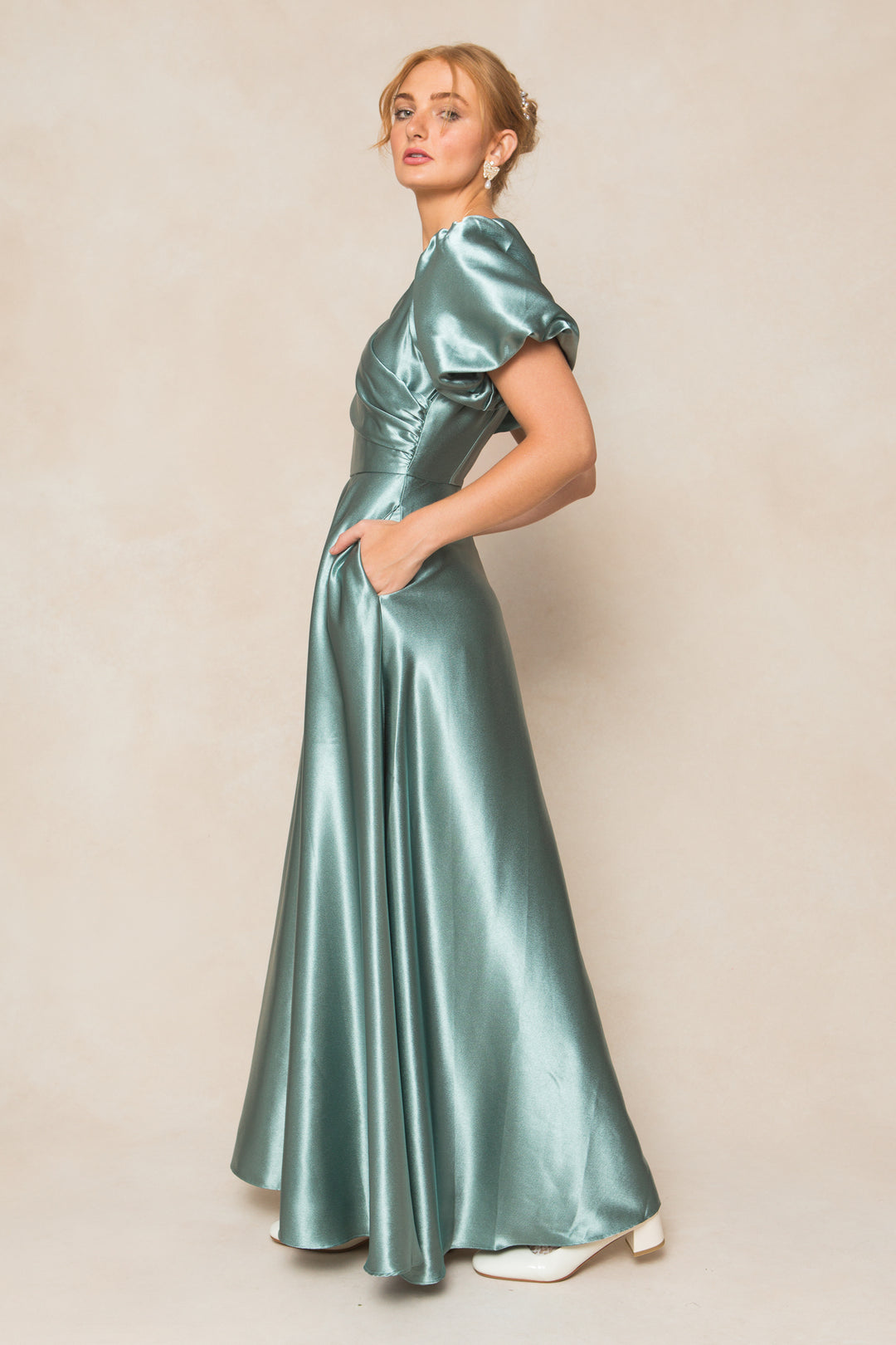 Tessie Dress in Seaglass Satin - FINAL SALE