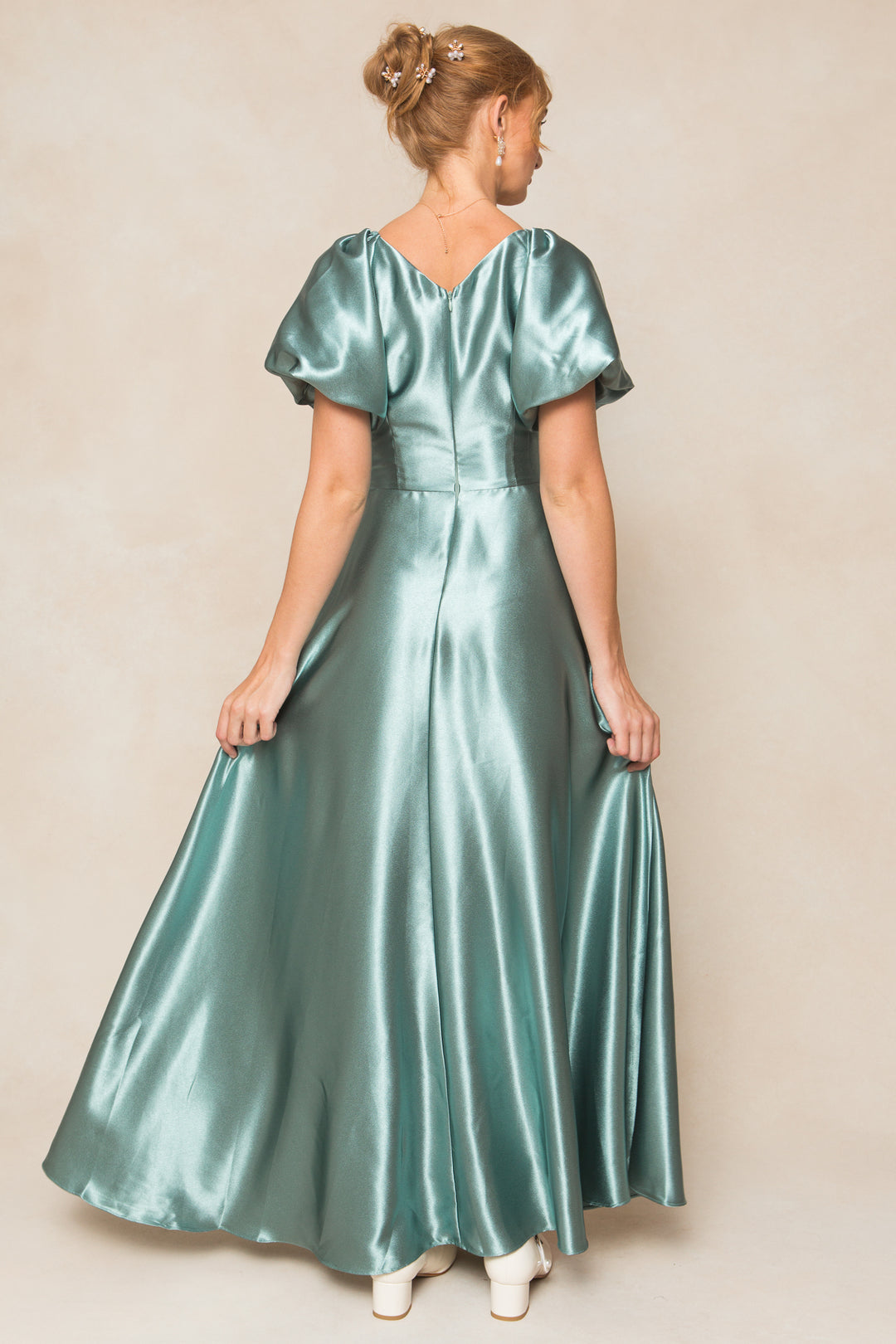 Tessie Dress in Seaglass Satin