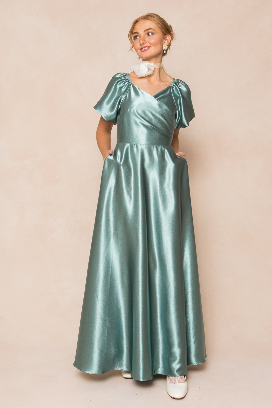 Tessie Dress in Seaglass Satin - FINAL SALE