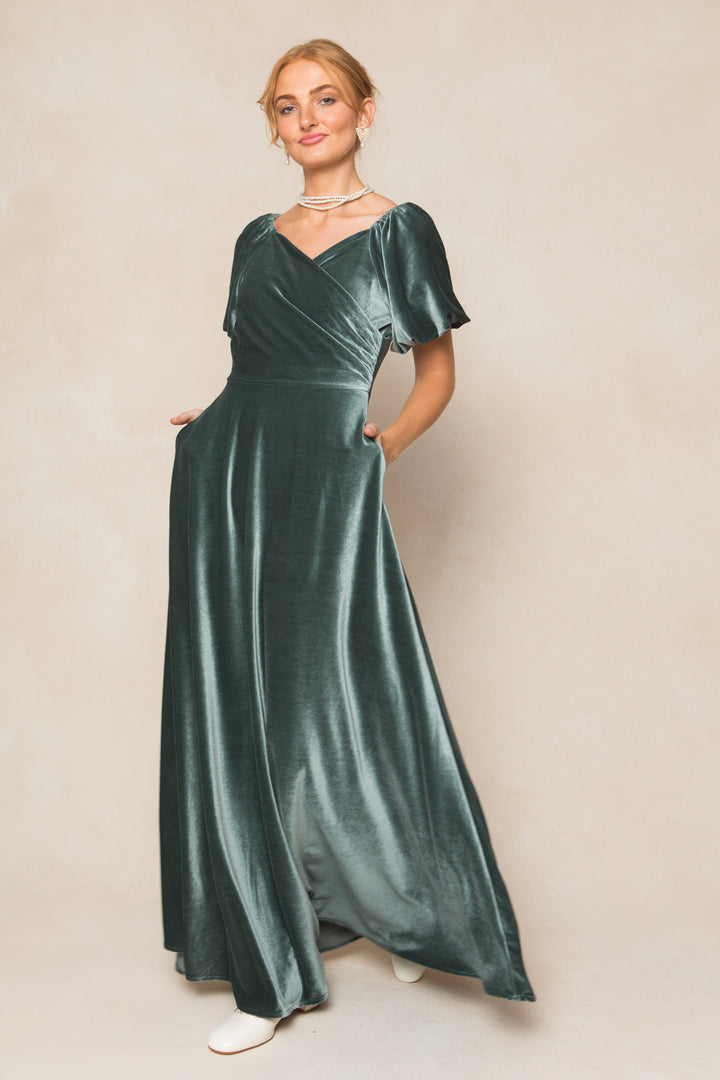 Tessie Dress in Seaglass Velvet - FINAL SALE