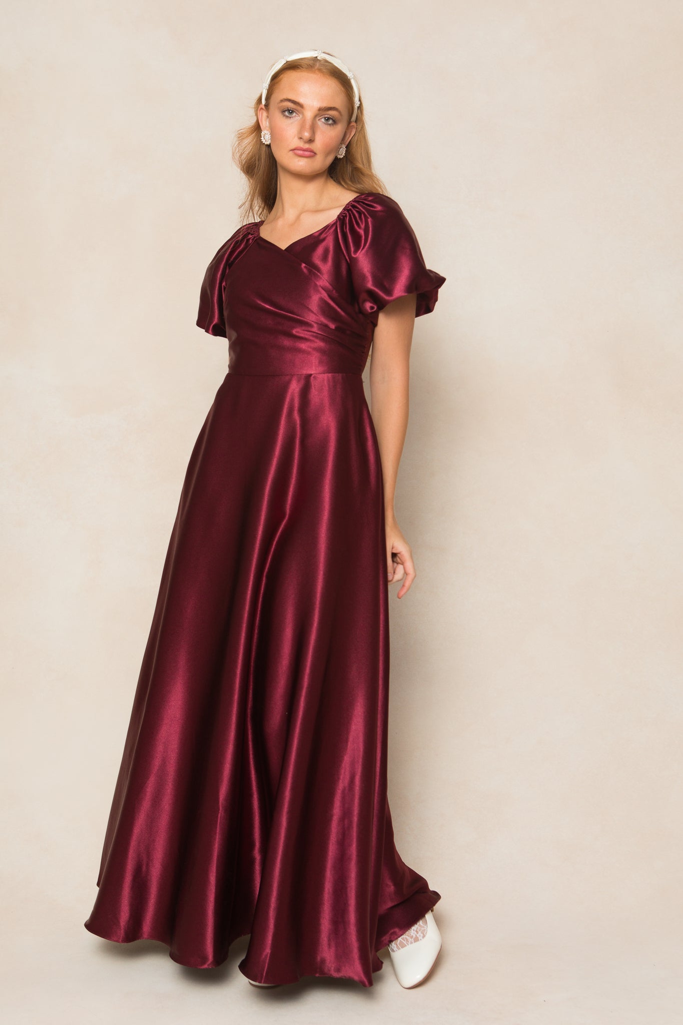 Tessie Dress in Wine Satin 10