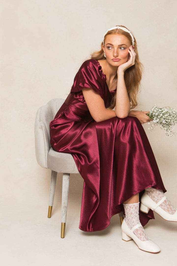 Tessie Dress in Wine Satin