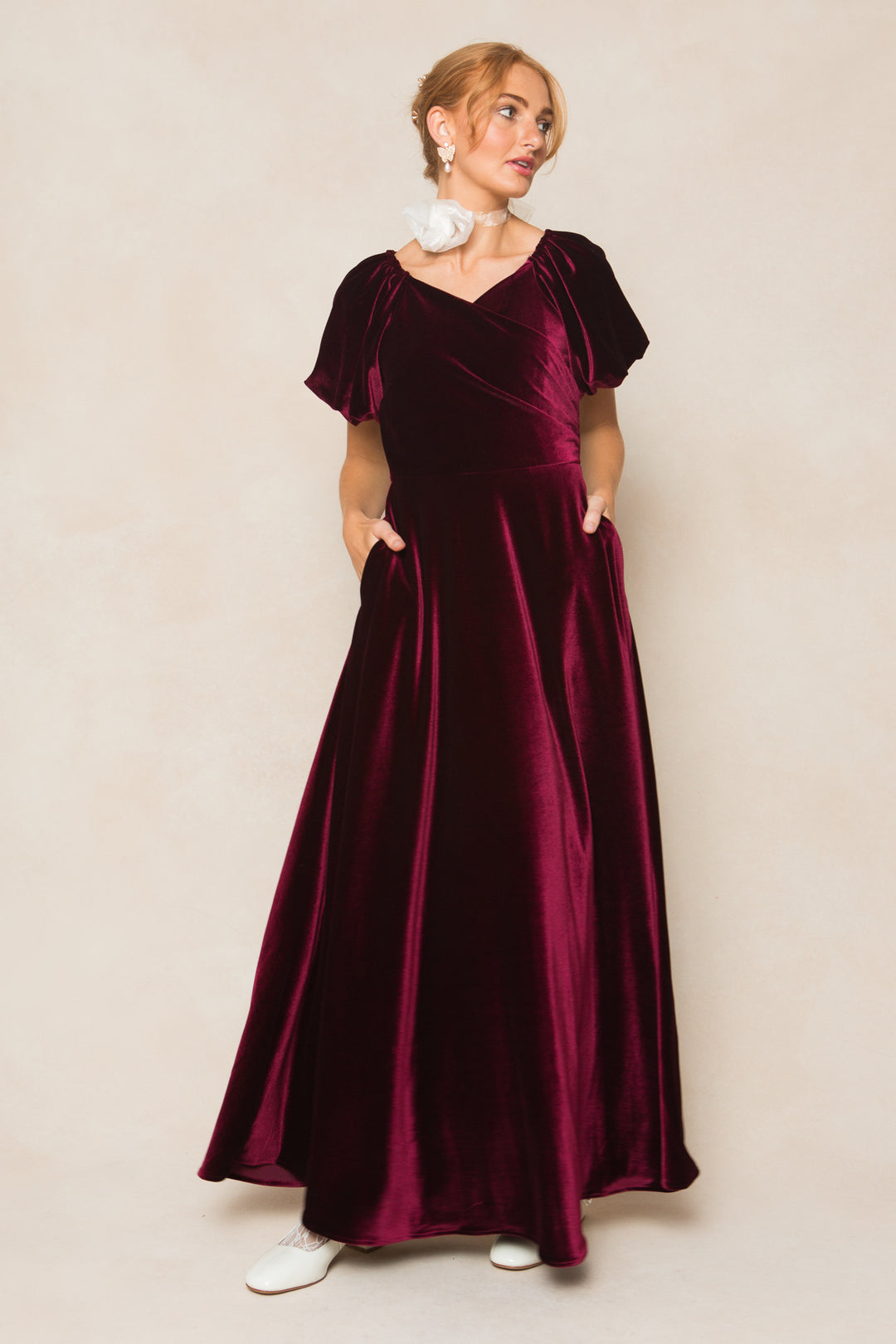 Tessie Dress in Wine Velvet