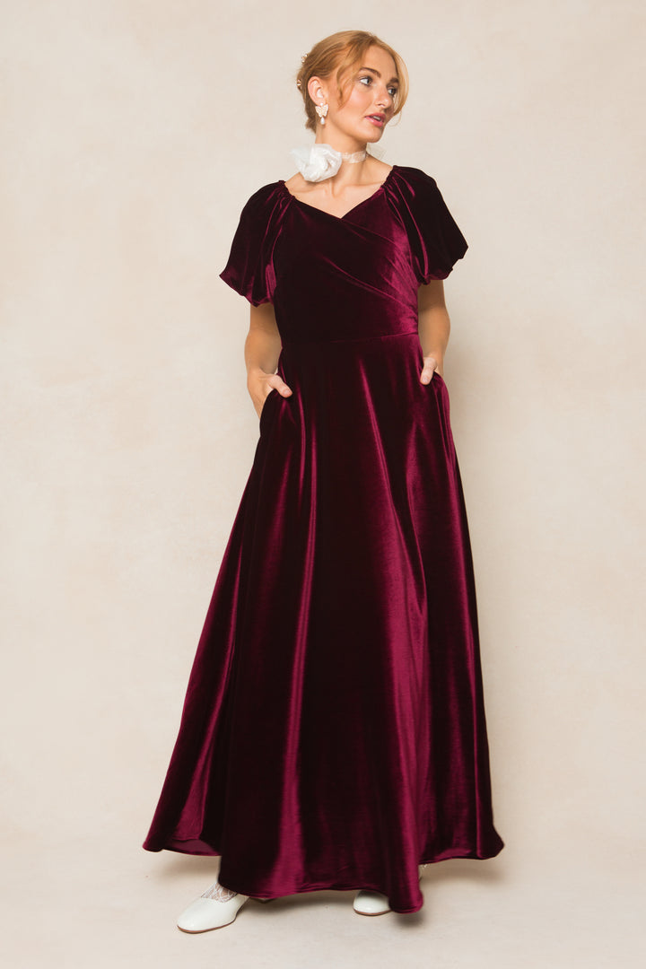 Tessie Dress in Wine Velvet