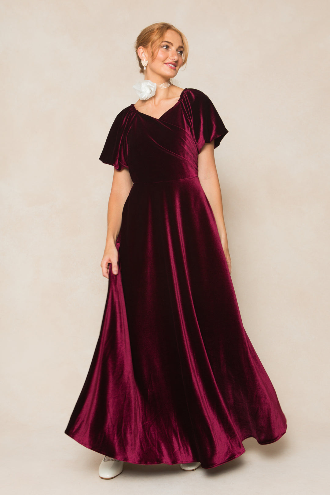 Tessie Dress in Wine Velvet