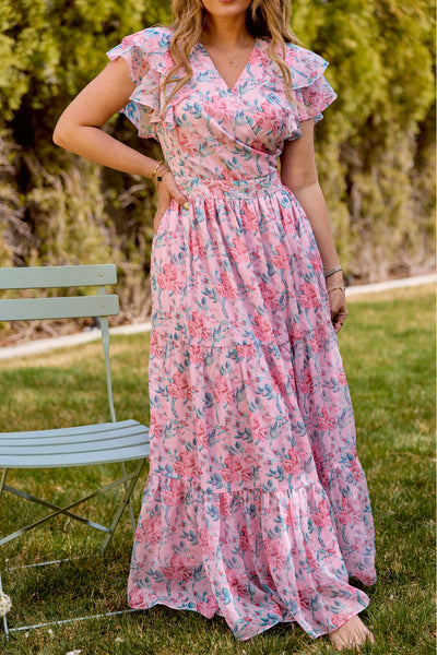 Trixie Dress in Pink Sketched Flower Chiffon – Ivy City Co