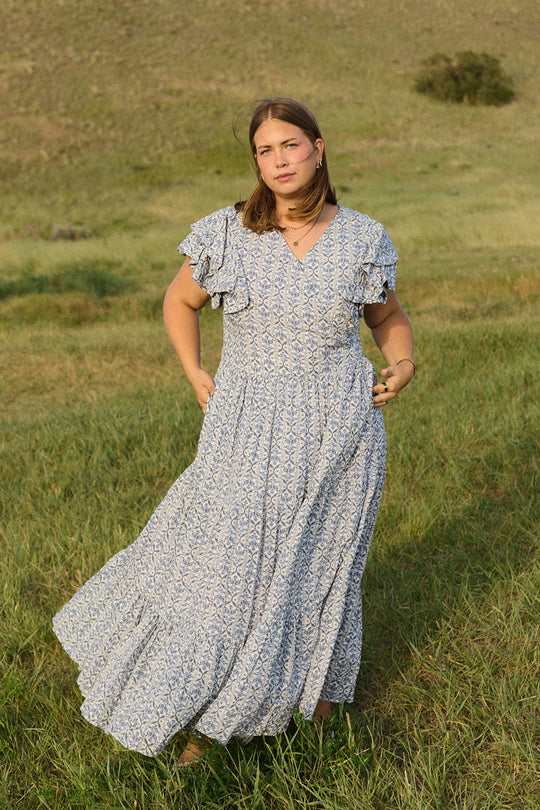 Trixie Dress in Blue Moroccan Tile