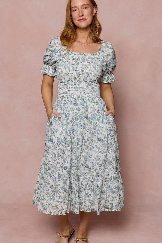 Valencia Dress in Ivory Climbing Vine Bloom XXS
