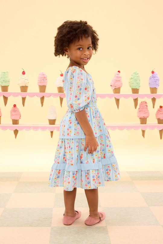 pink blue and yellow dress Mini Roselyn in Linear Floral Print 4/5 Style:Black or vacations vogamismatch June Bridals Ethereal A