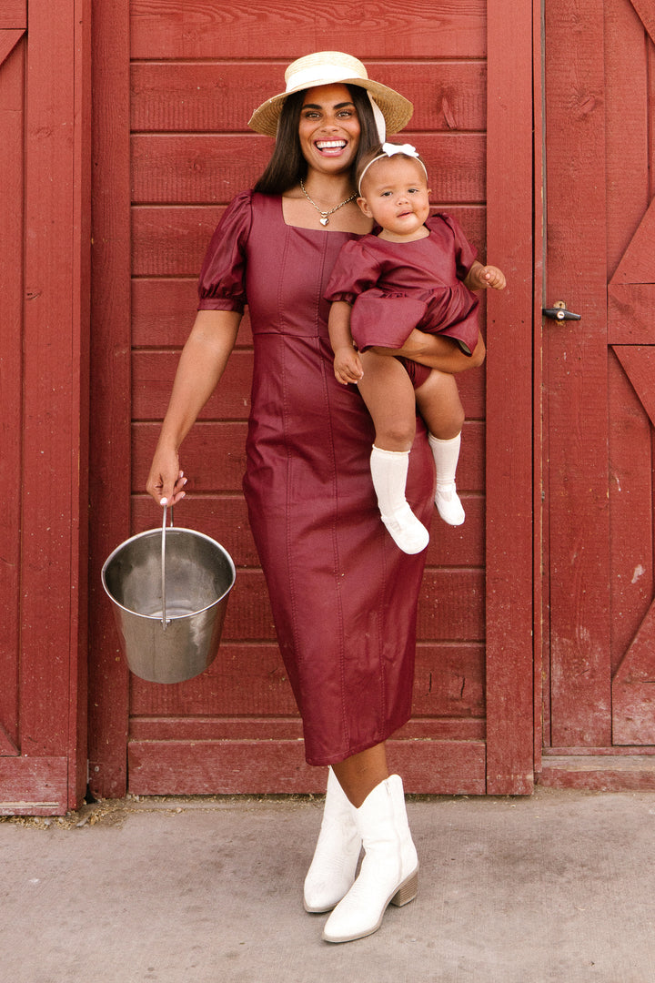 Baby Bebe Vegan Leather Dress Set in Oxblood