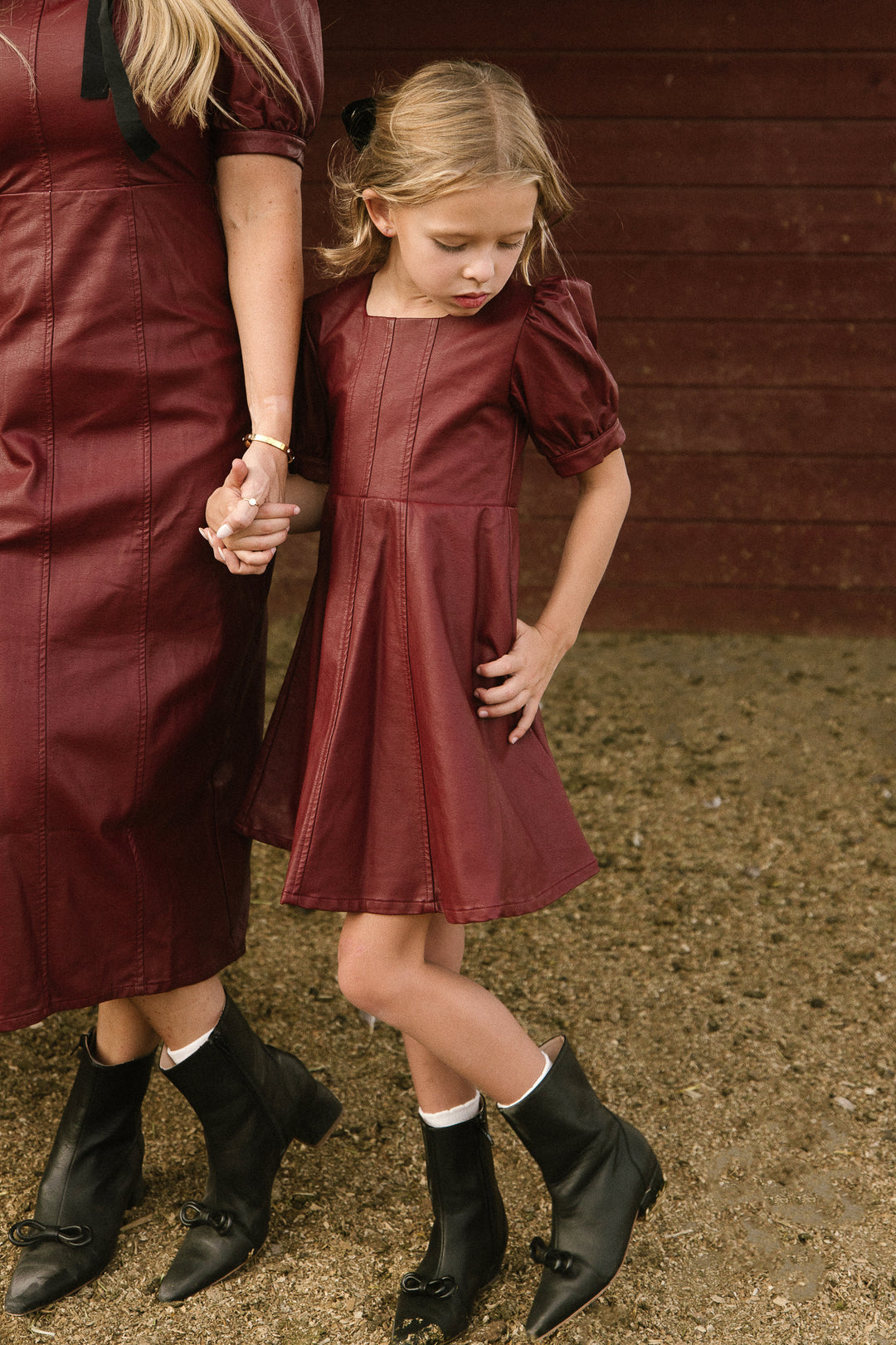 Mini Bebe Vegan Leather Dress in Oxblood