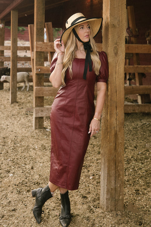 Bebe Vegan Leather Dress in Oxblood