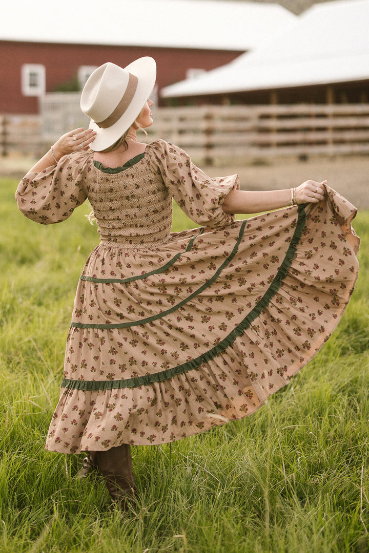 Roselyn Dress in Tan Floral