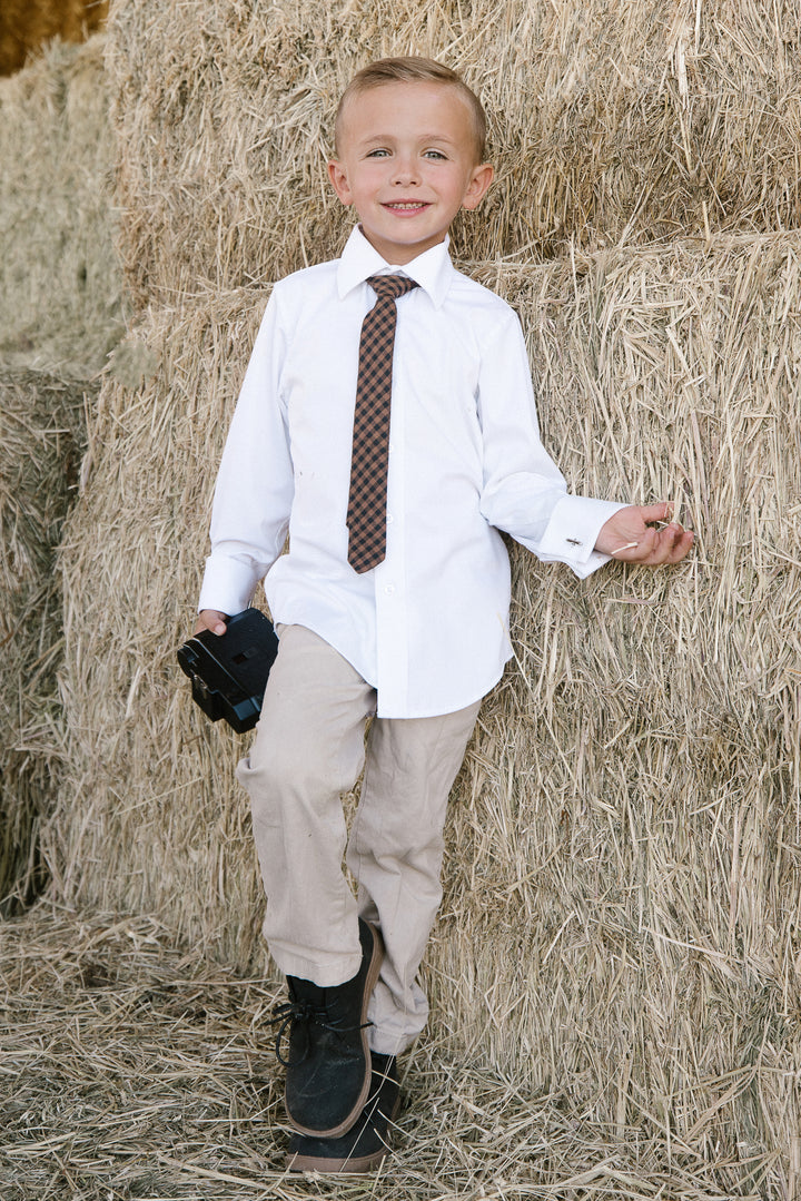 Boys Max Tie in Maple Brown Gingham