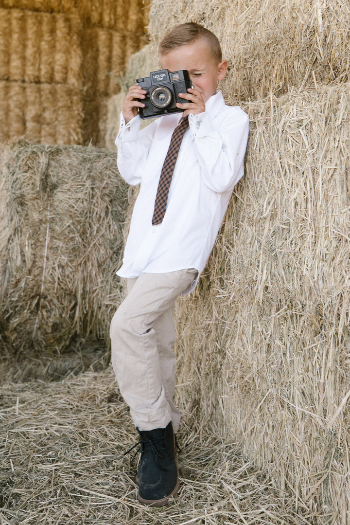 Boys Max Tie in Maple Brown Gingham