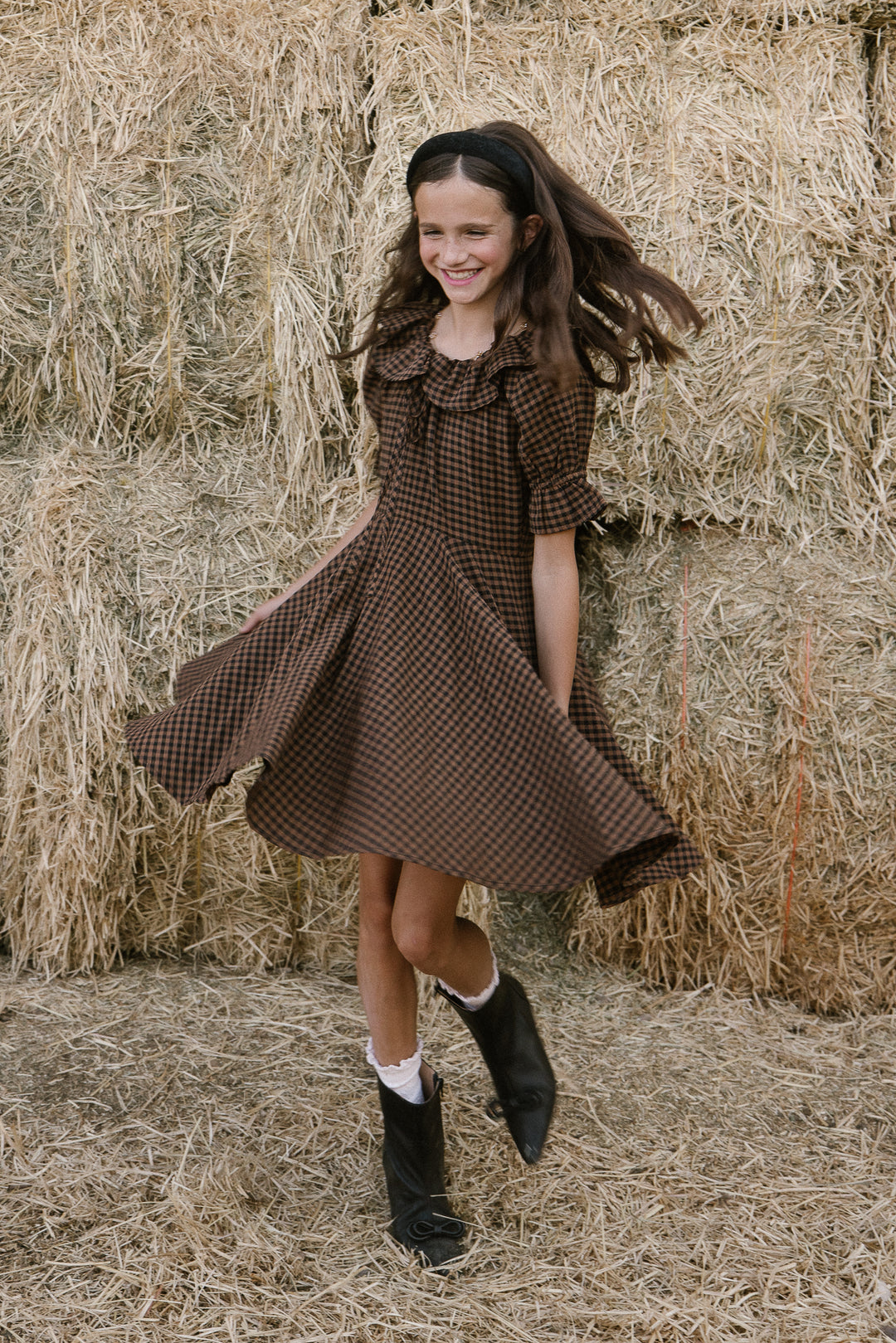 Mini Maple Dress in Brown Gingham