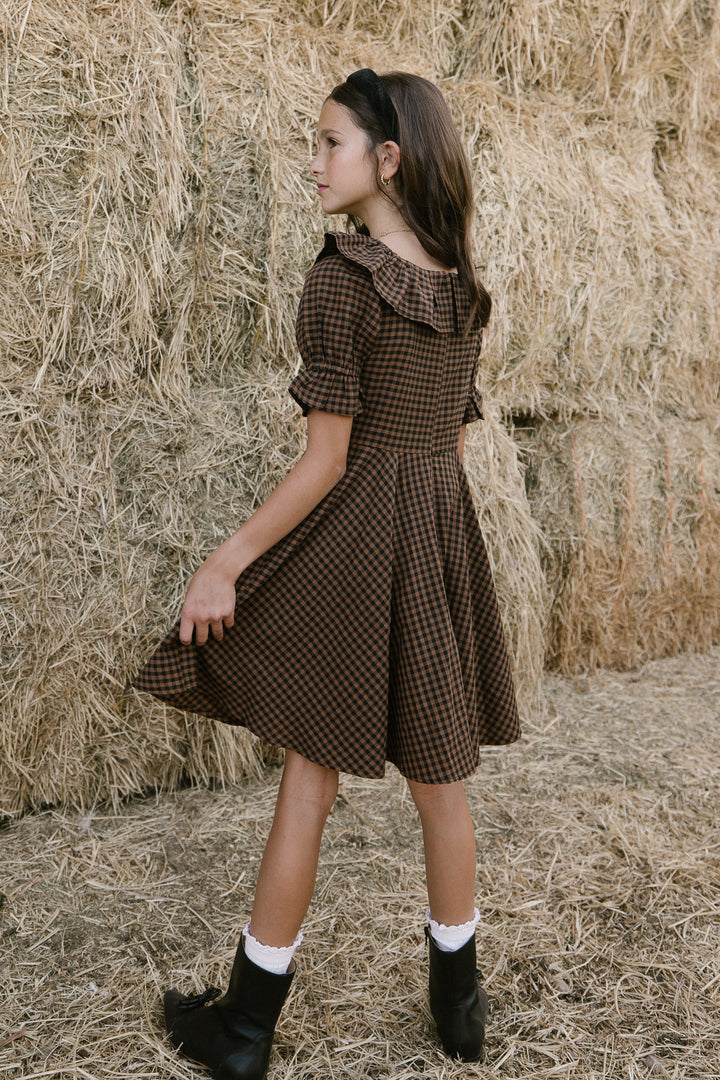 Mini Maple Dress in Brown Gingham