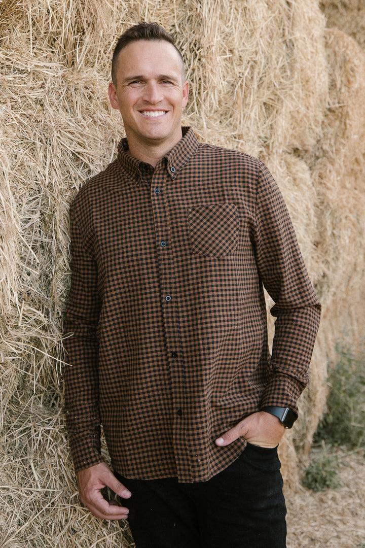 Mens John Shirt in Maple Brown Gingham