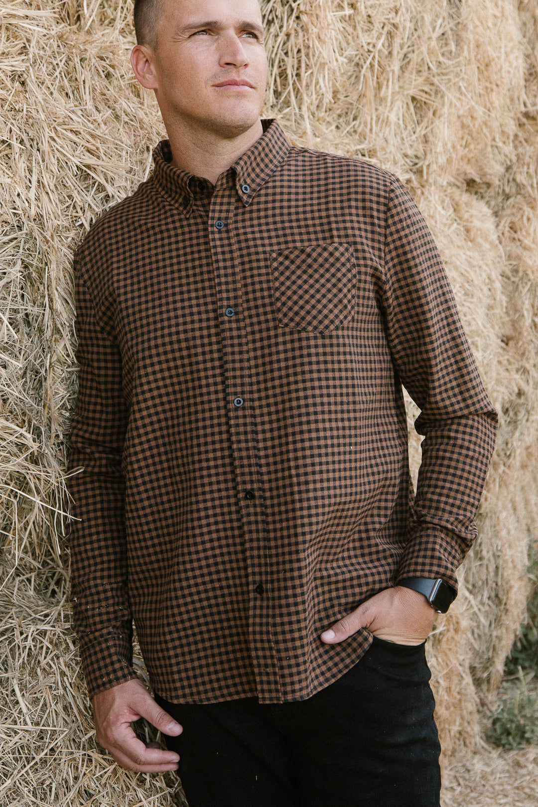 Mens John Shirt in Maple Brown Gingham