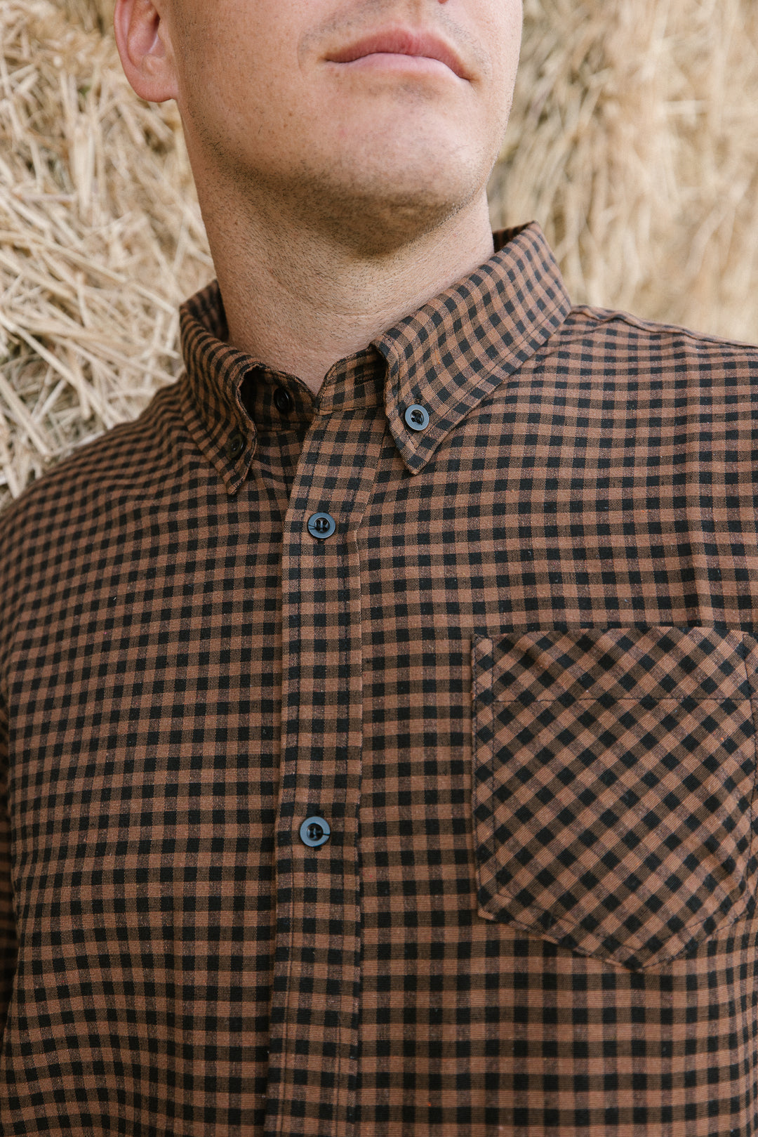 Mens John Shirt in Maple Brown Gingham - FINAL SALE