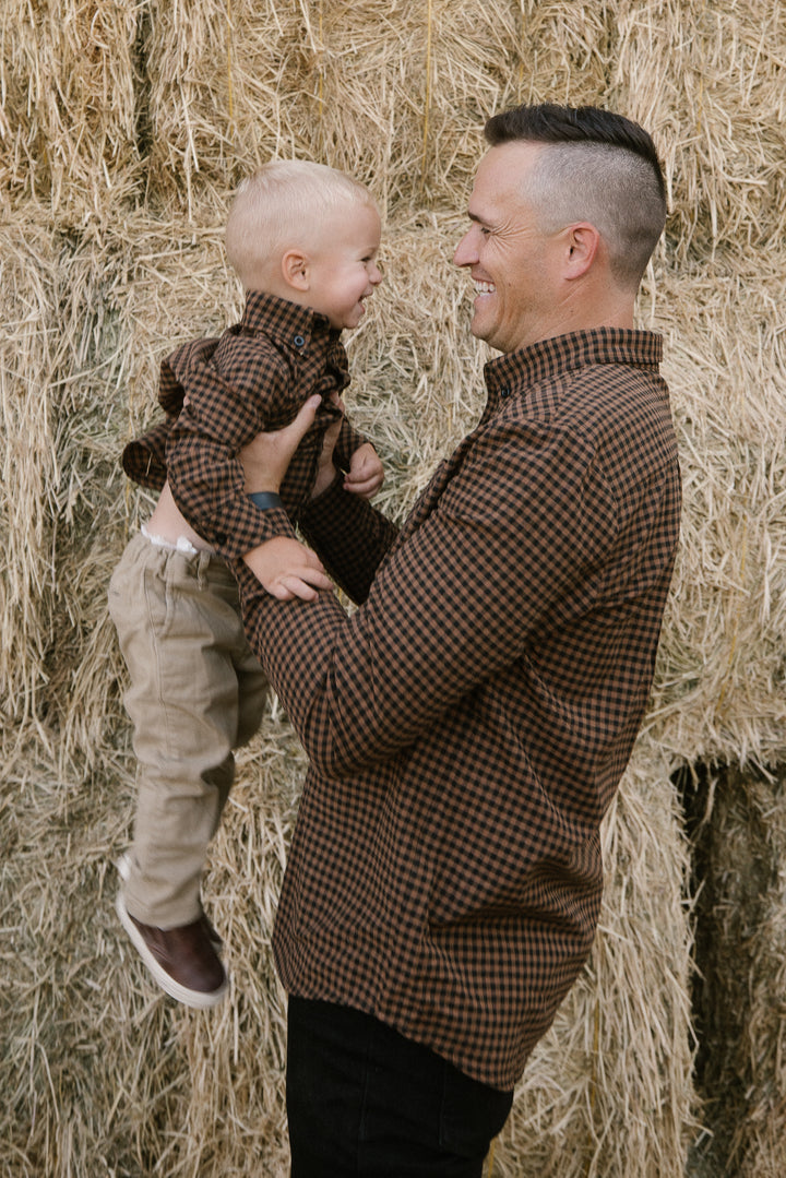 Boys John Shirt in Maple Brown Gingham - FINAL SALE