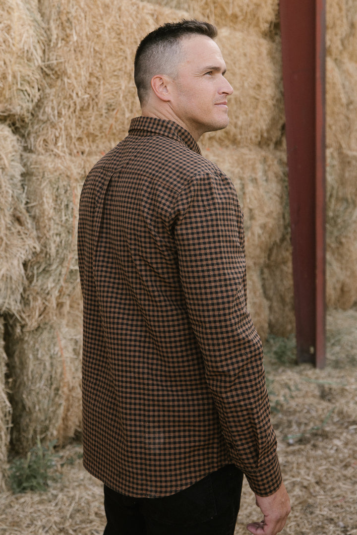 Mens John Shirt in Maple Brown Gingham