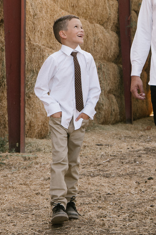 Boys Max Tie in Maple Brown Gingham - FINAL SALE