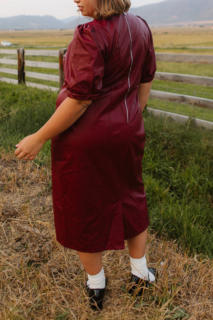 Bebe Vegan Leather Dress in Oxblood