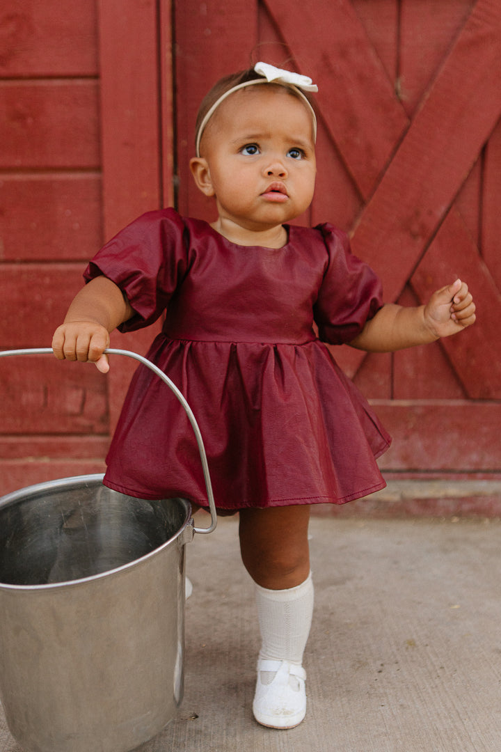 Baby Bebe Vegan Leather Dress Set in Oxblood