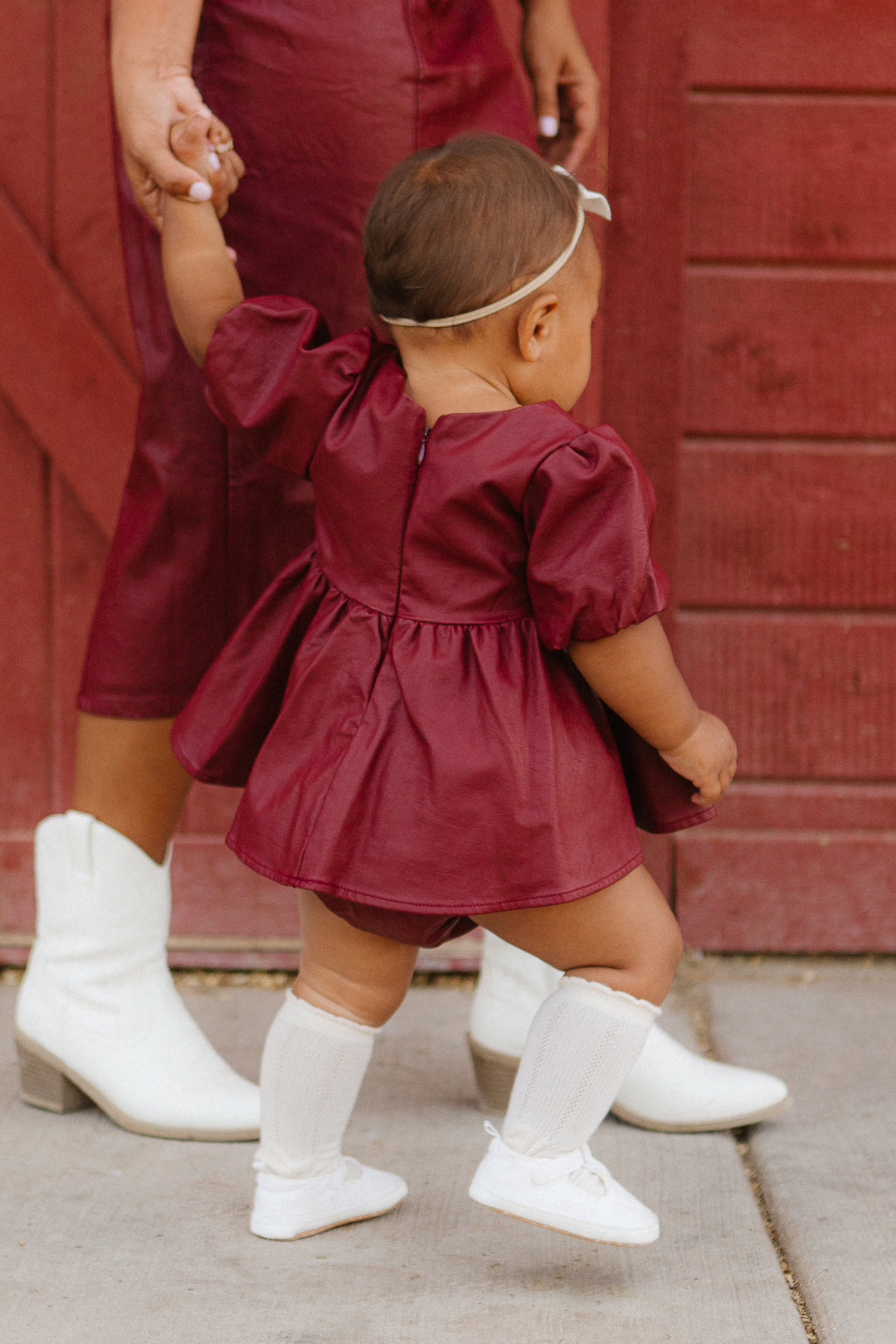 Baby Bebe Vegan Leather Dress Set in Oxblood