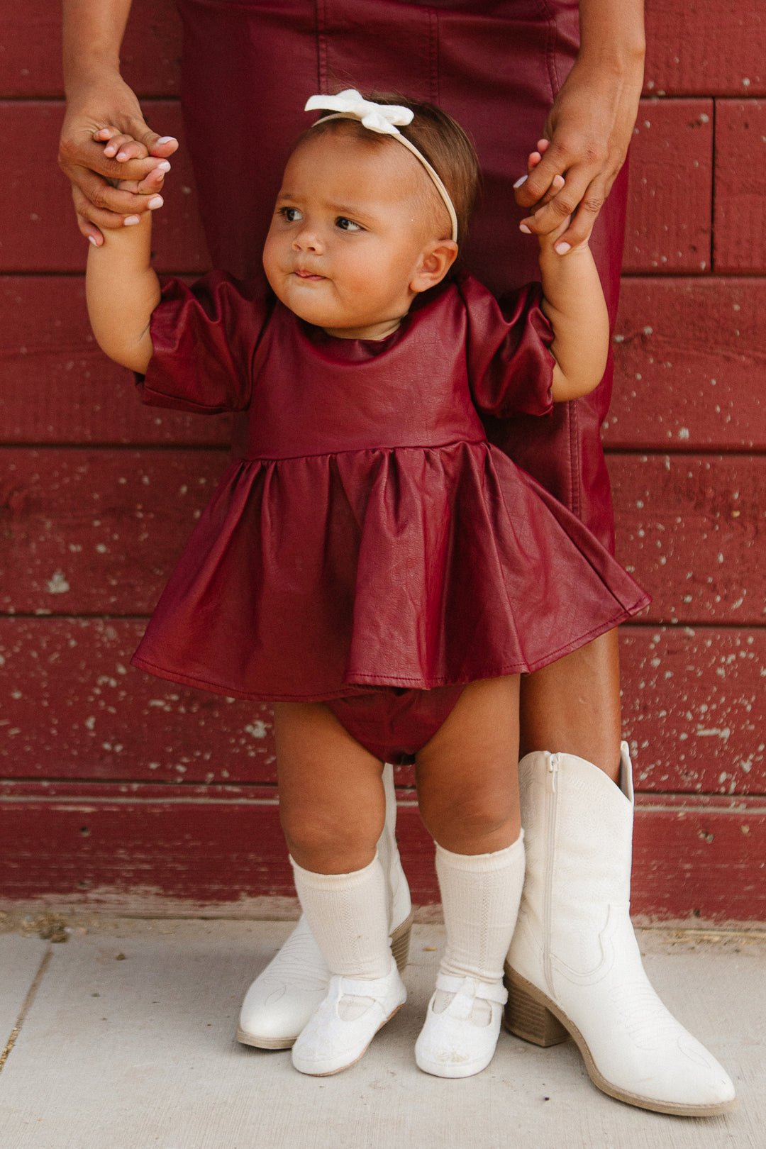 Baby Bebe Vegan Leather Dress Set in Oxblood