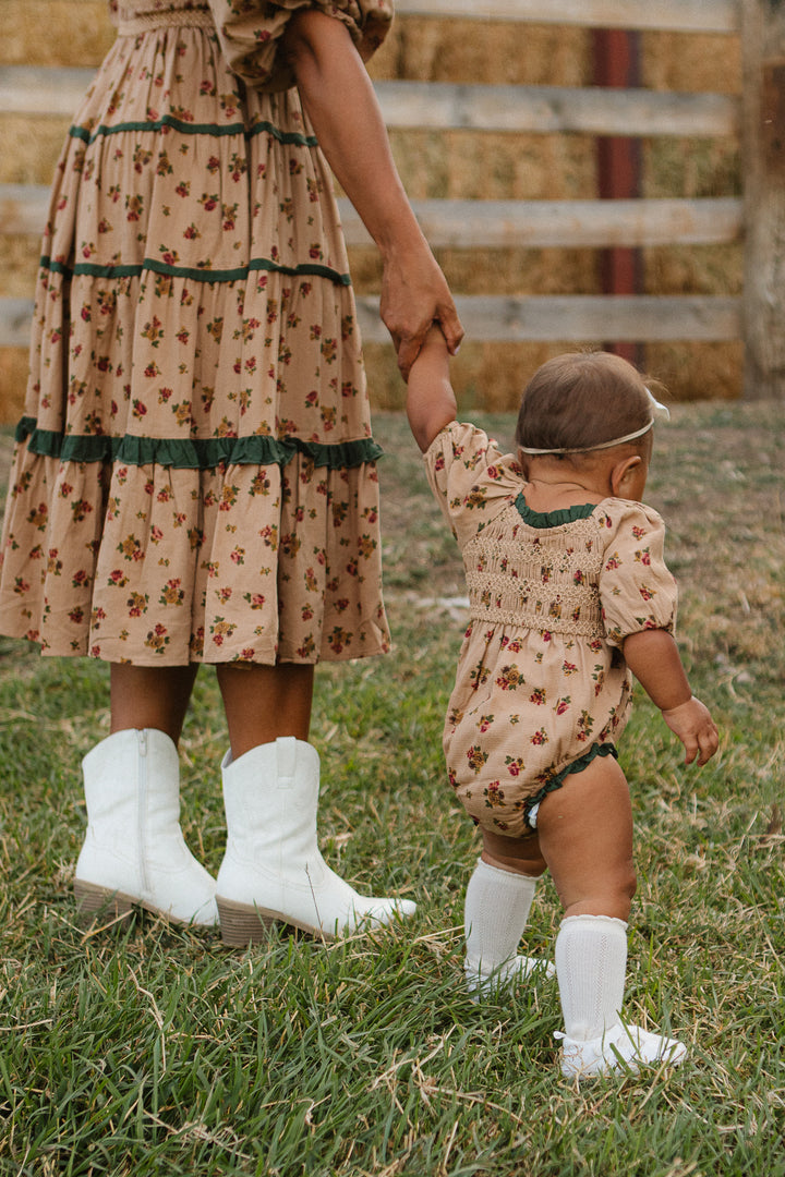 Baby Roselyn Romper in Tan Floral