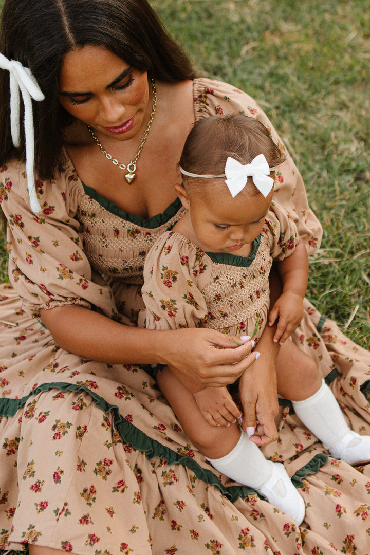 Baby Roselyn Romper in Tan Floral