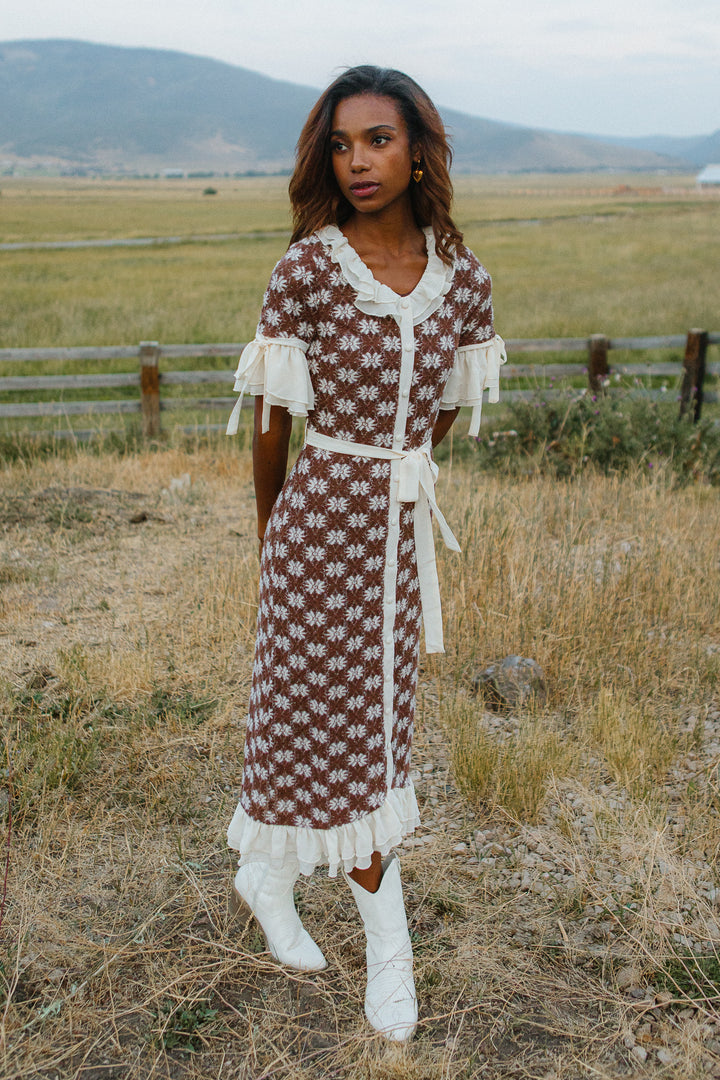 Becca Crochet Dress in Brown