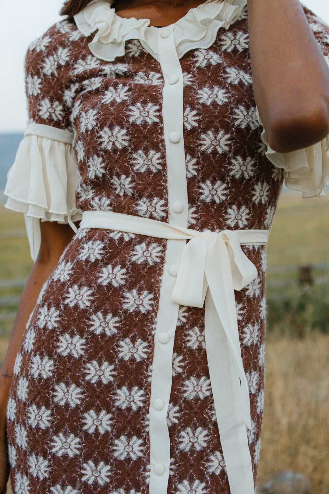 Becca Crochet Dress in Brown