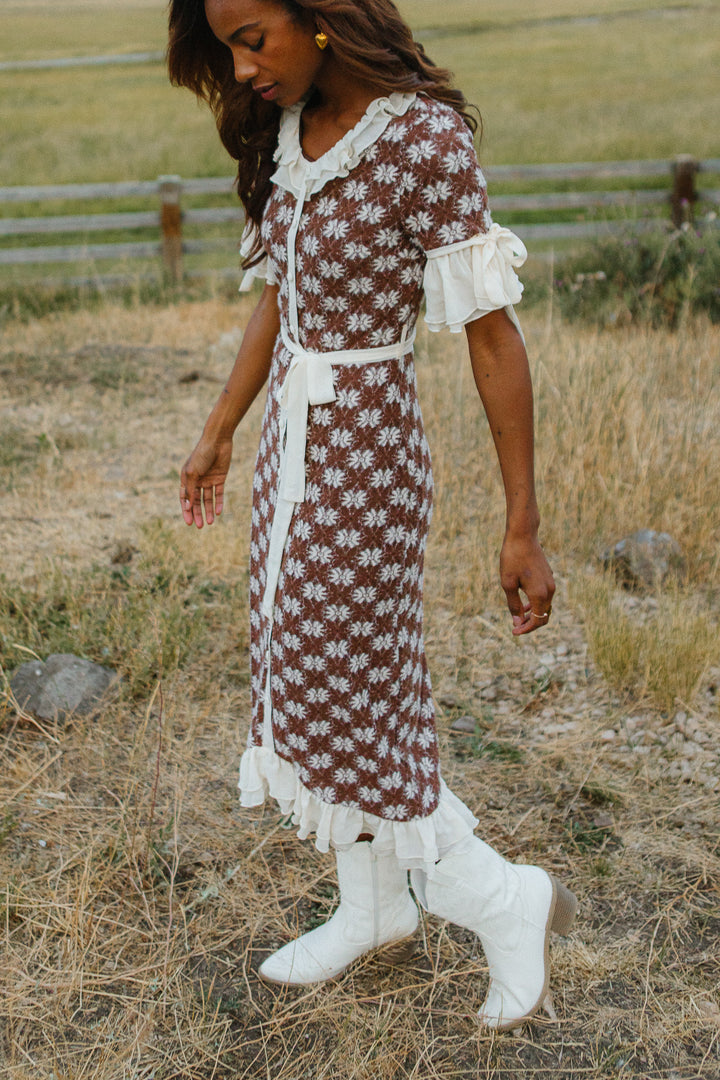 Becca Crochet Dress in Brown