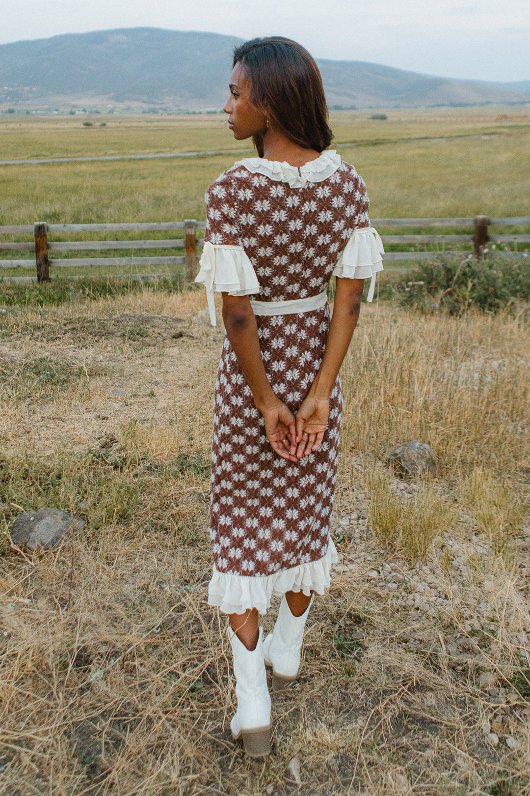 Becca Crochet Dress in Brown