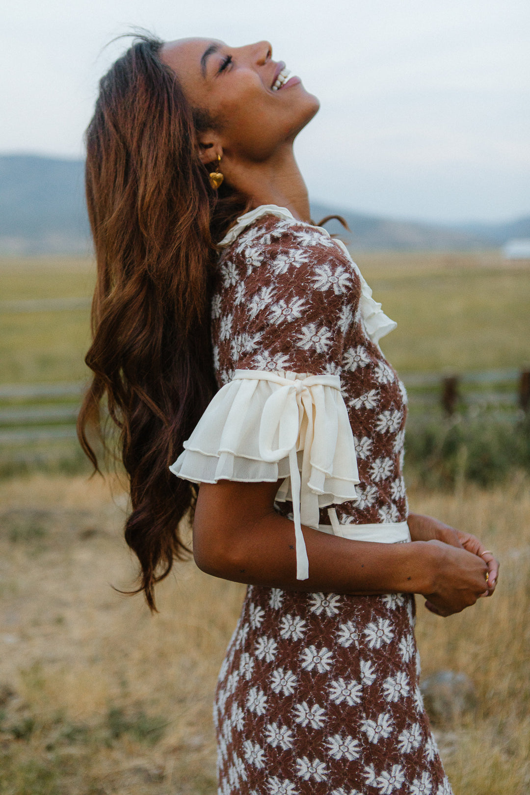 Becca Crochet Dress in Brown