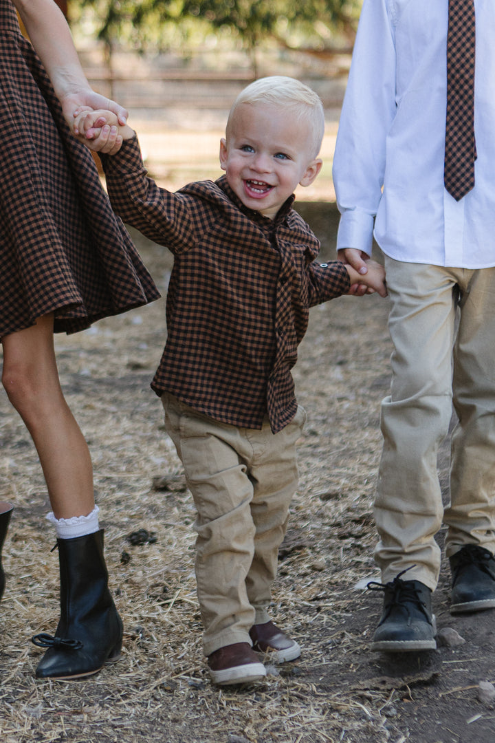 Boys John Shirt in Maple Brown Gingham - FINAL SALE