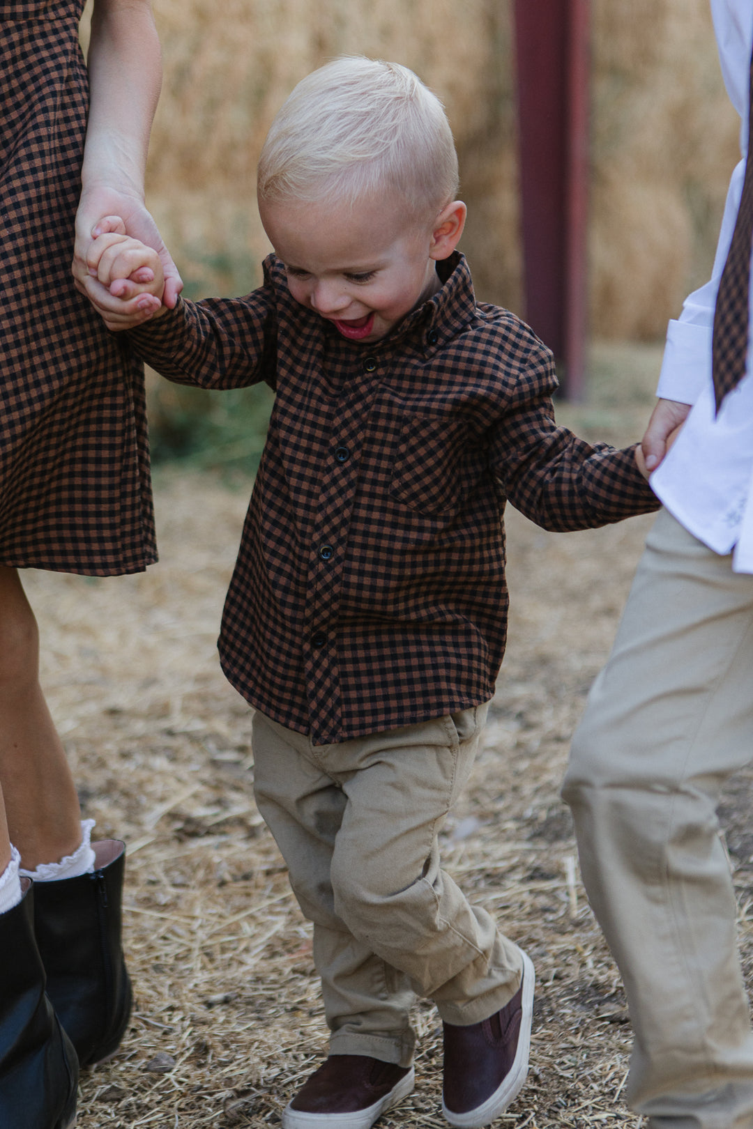 Boys John Shirt in Maple Brown Gingham - FINAL SALE