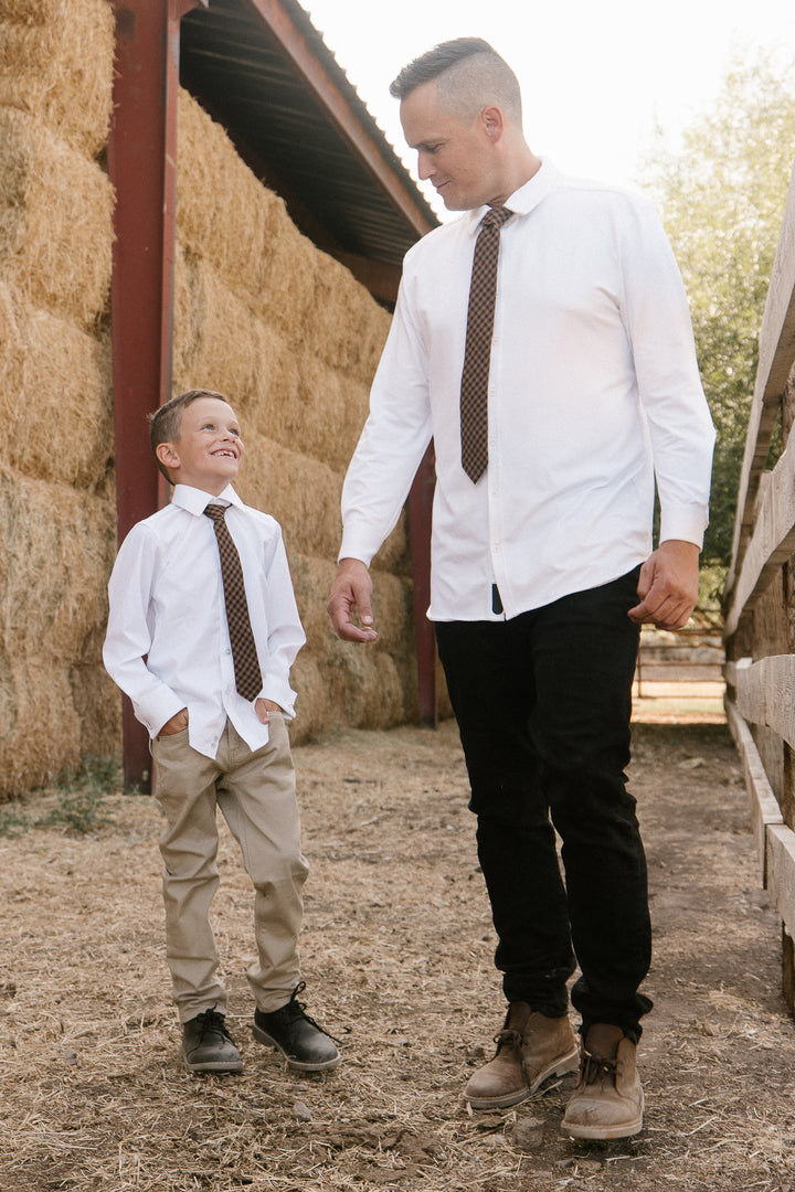 Mens Max Tie in Maple Brown Gingham