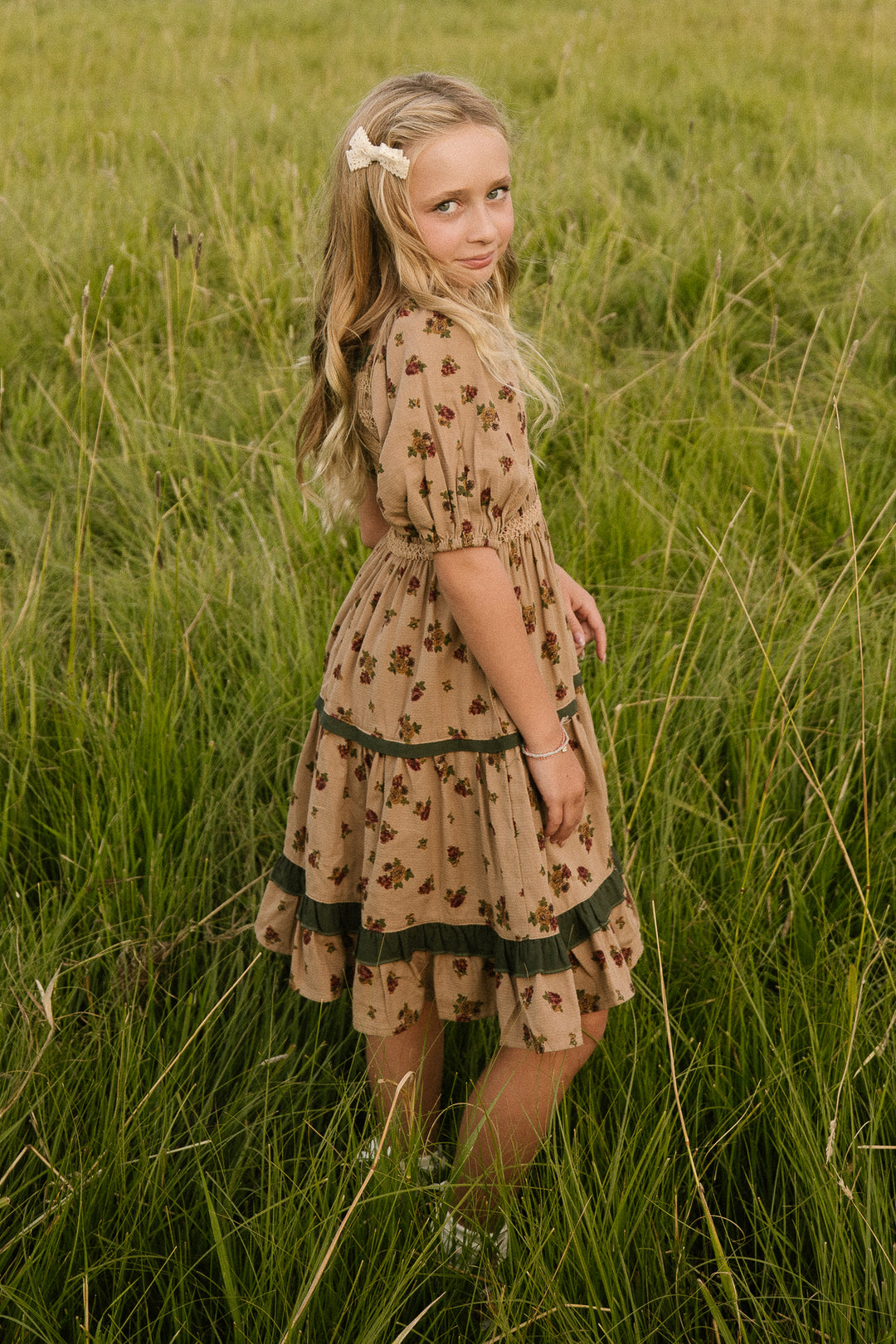 Mini Roselyn Dress in Tan Floral