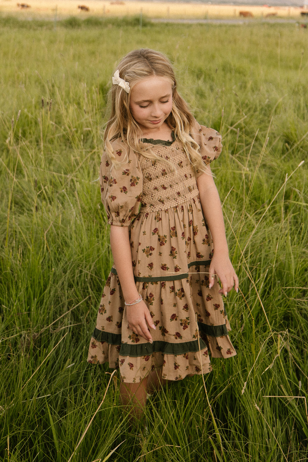 Mini Roselyn Dress in Tan Floral