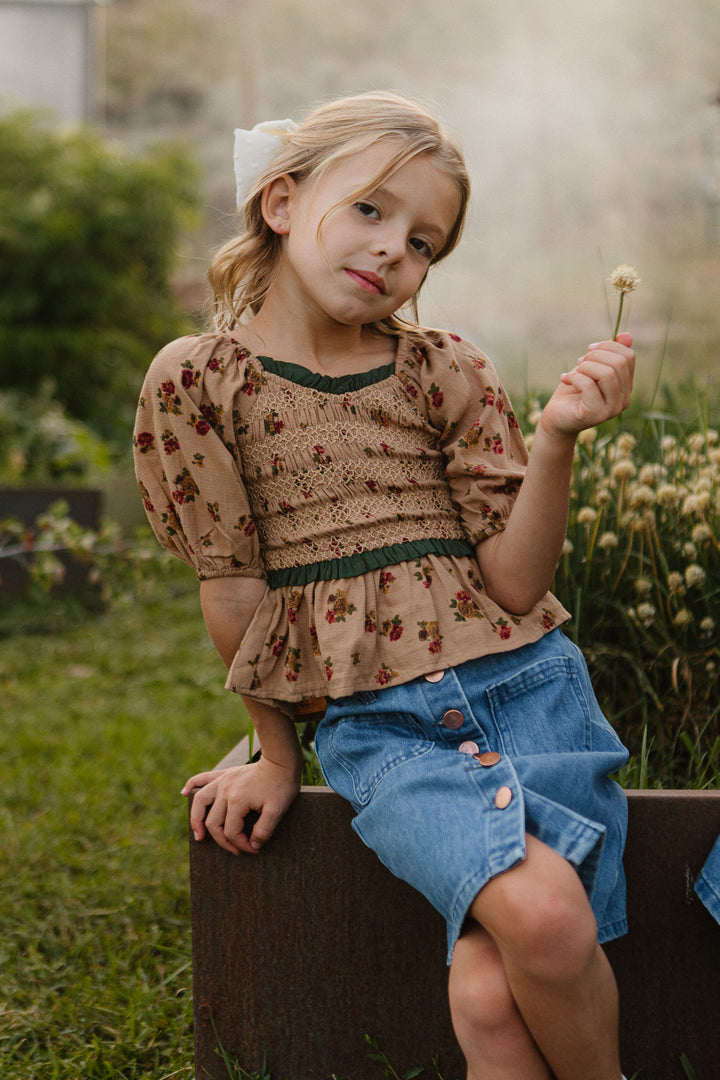 Mini Roselyn Top in Tan Floral