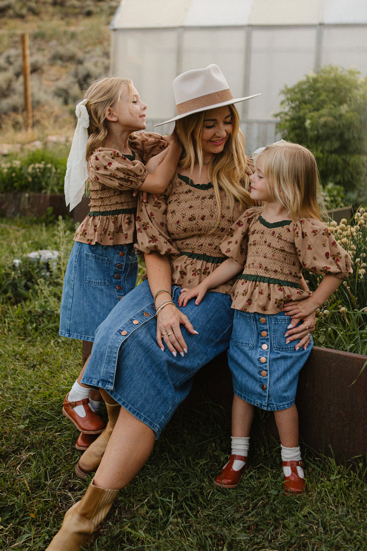 Mini Roselyn Top in Tan Floral