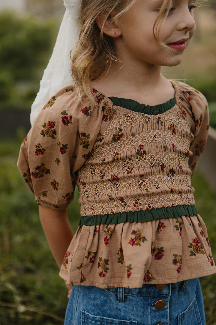 Mini Roselyn Top in Tan Floral