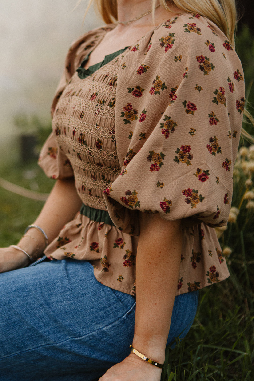 Roselyn Top in Tan Floral